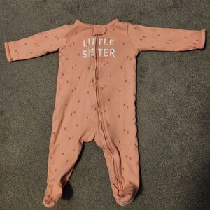 Carter’s Baby Girl Little Sister 2-Way Zip Footie Pajamas - Pink - 6m